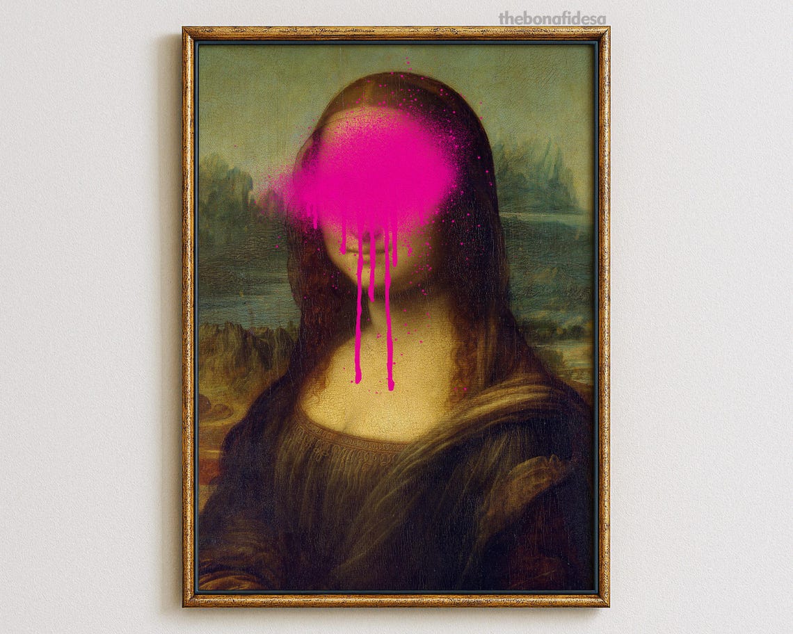 Mona Lisa Pink Paint Splash Dripping Altered Classic Pop Art Poster
