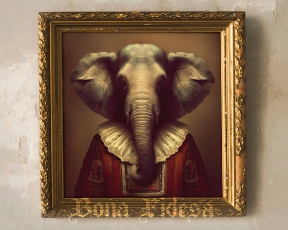 Elephant Portrait Dark Academia Decor Surreal Art Print Eclectic Home Renaissance Pet Safari Nursery Victorian Animal