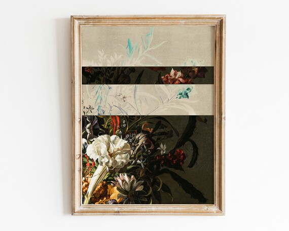 Floral Art Print Funky Wall Maximalist Decor Gallery Moody Flowers Feminine Colorful Vintage Oil Painting Altered