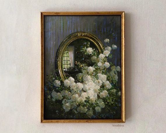 Vintage Floral Oil Painting Print Moody Baroque Wall Art