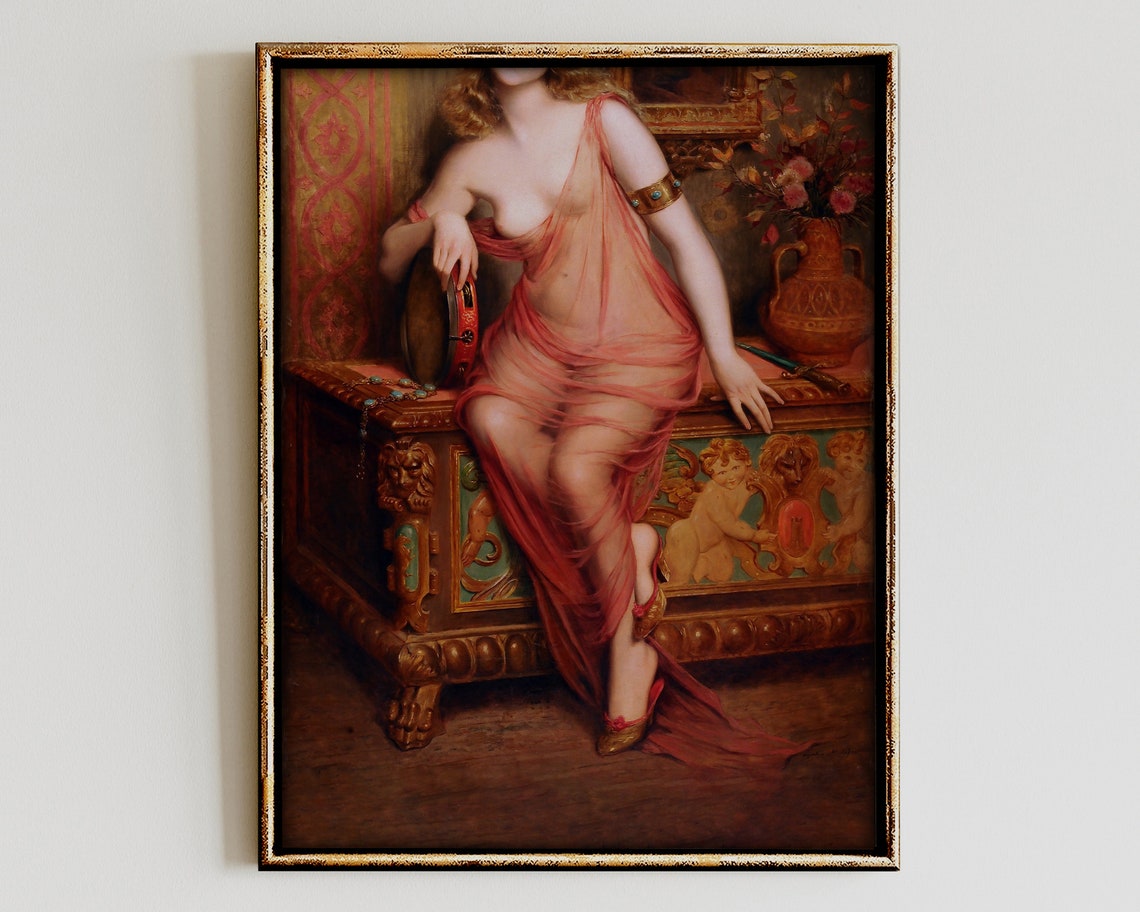 Classical Muse Tambourine Oil Painting Academic Fine Art Poster