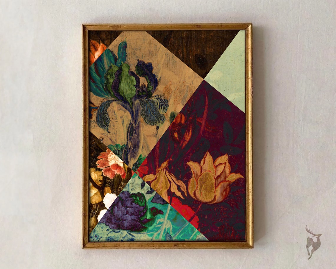 Bold Patchwork Floral Collage Classical Flower Diamond Art Print