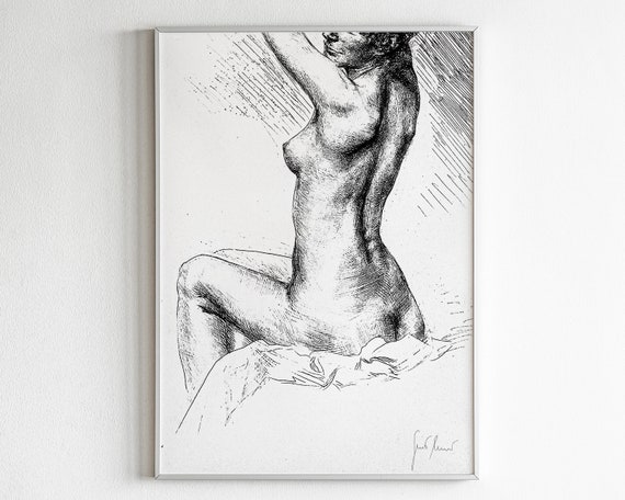 Female Figure Art Nude Line Drawing Prints Bedroom Decor Vintage Print Wall