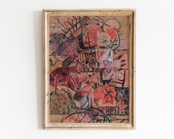 Vintage Abstract Botanical Wall Art Unique Floral Bouquet Oil Painting Instant