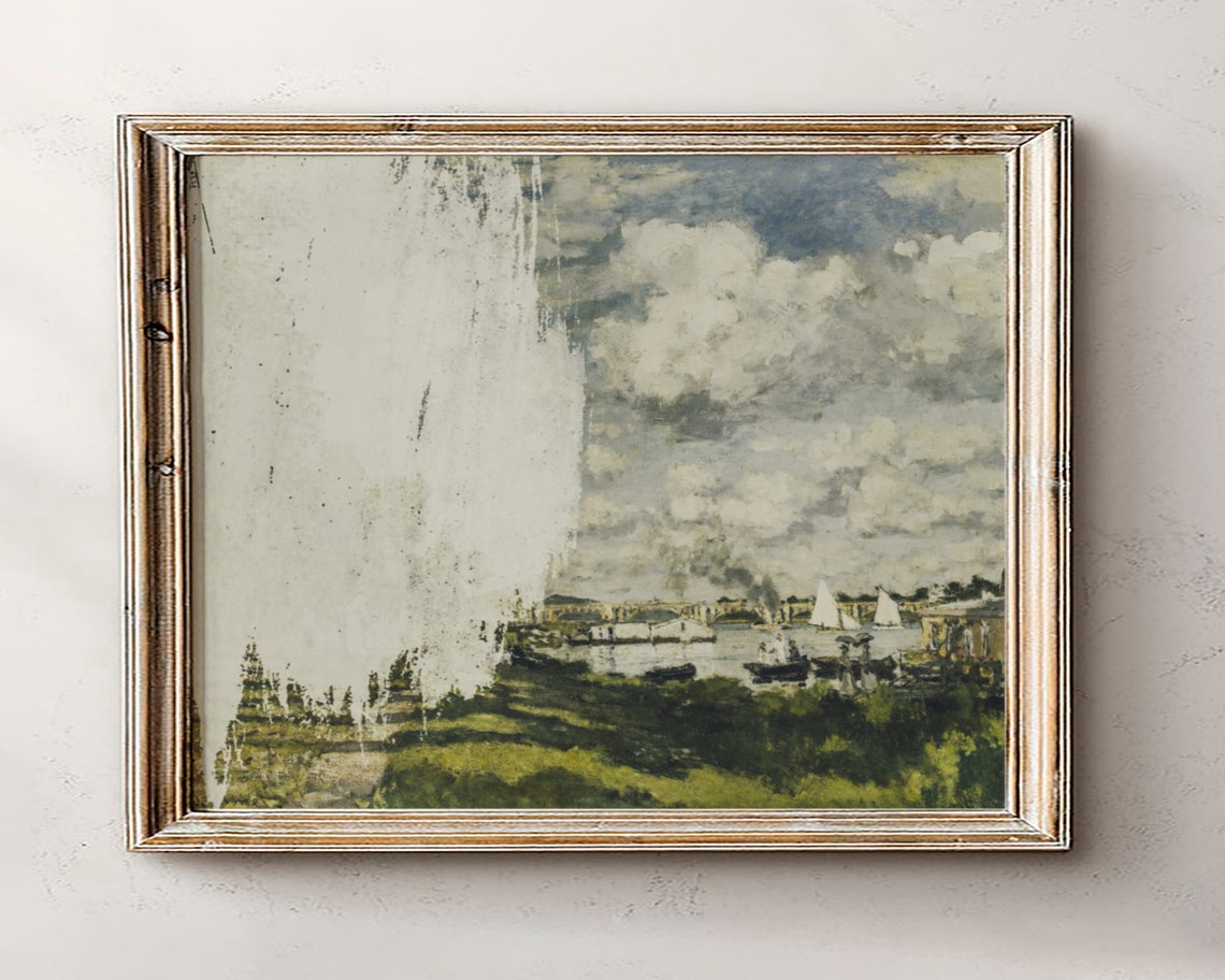 Vintage Harbor Sailboats Cloudy Sky Impressionist Oil Poster