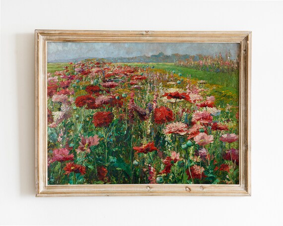 Vintage Poppy Flower Garden Oil Painting Farmhouse Decor Poster