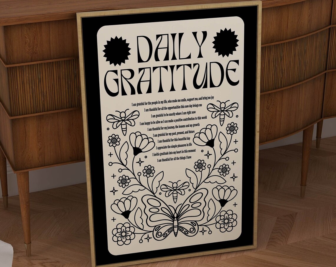 Daily Gratitude Affirmation Retro 70s Style Art Print