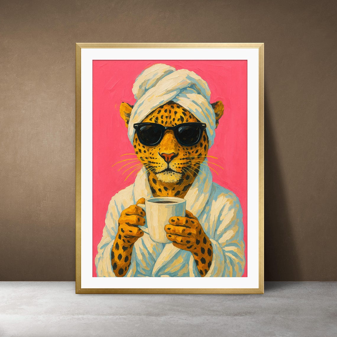 Leopard Coffee Bathroom Print Funny Spa Animal Pop Art Instant
