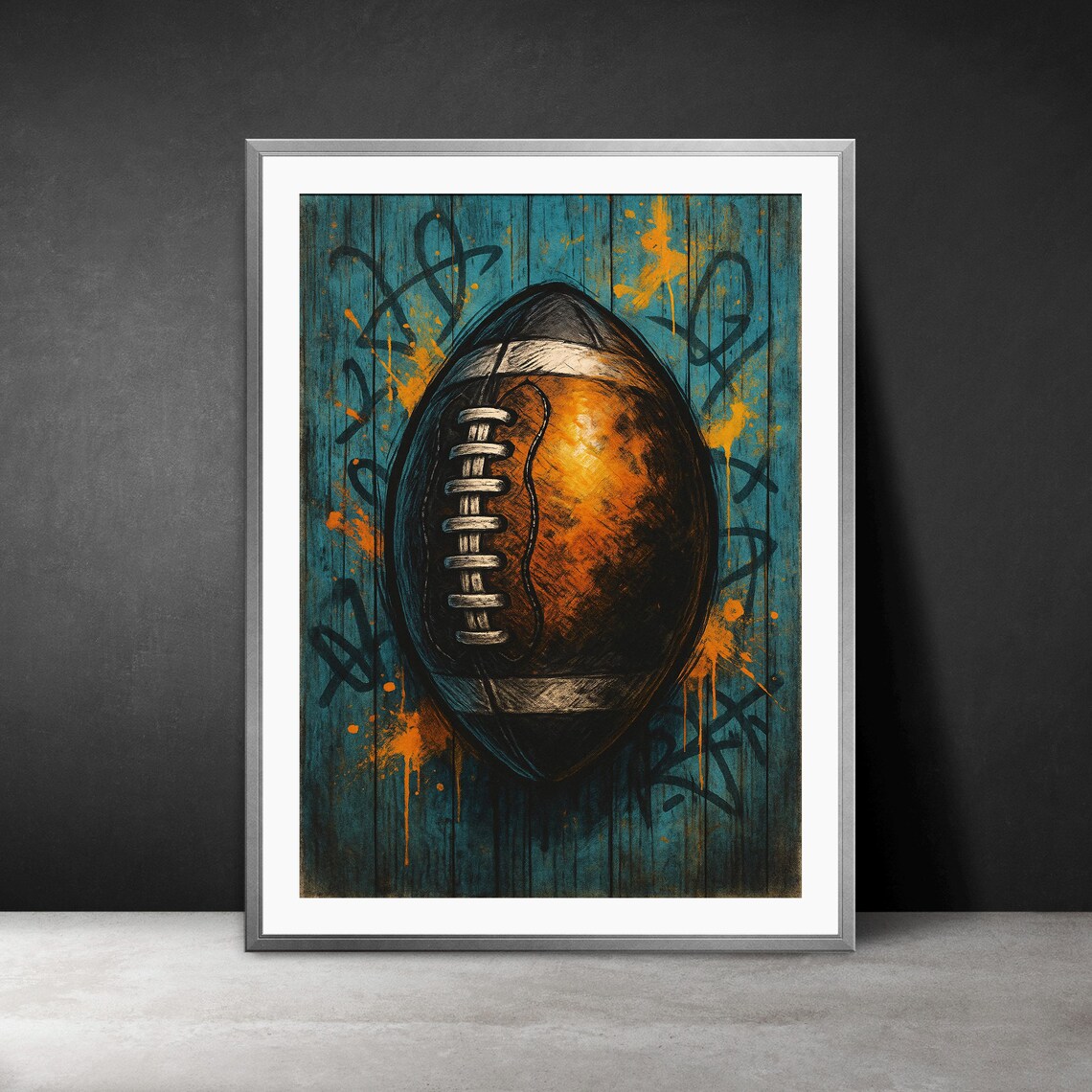 American Football Graffiti Teal Street Art Urban Sports Poster