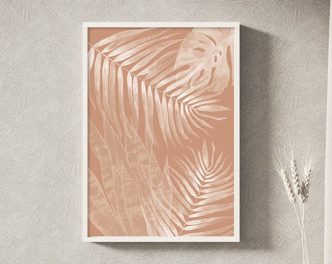 Coral White Tropical Palm Leaves Botanical Boho Minimalist Wall Poster - Image 4