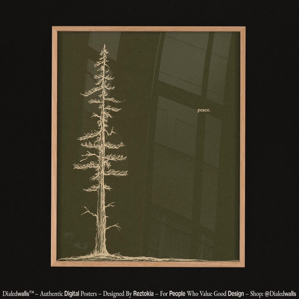 Tall Pine Tree Line Drawing Dark Green Peace Minimal Nature Poster - Image 3
