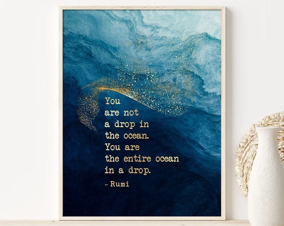 Ocean Theme Rumi Quote Art Print, Poetry Gift
