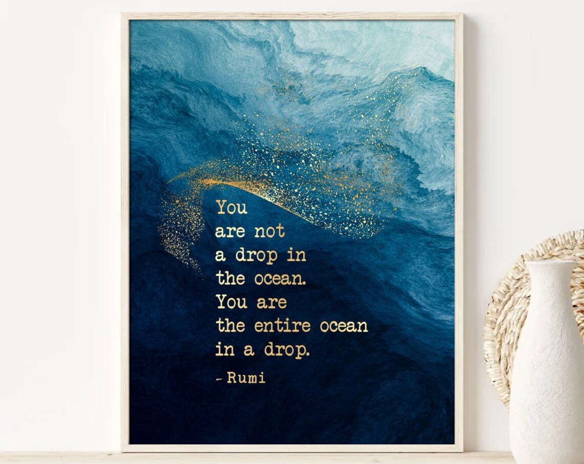 Ocean Theme Rumi Quote Art Print, Poetry Gift