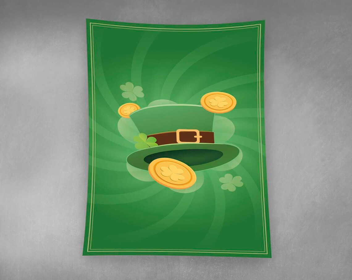 Saint Patricks Day Leprechaun Hat Gold Coins Shamrock Holiday Poster