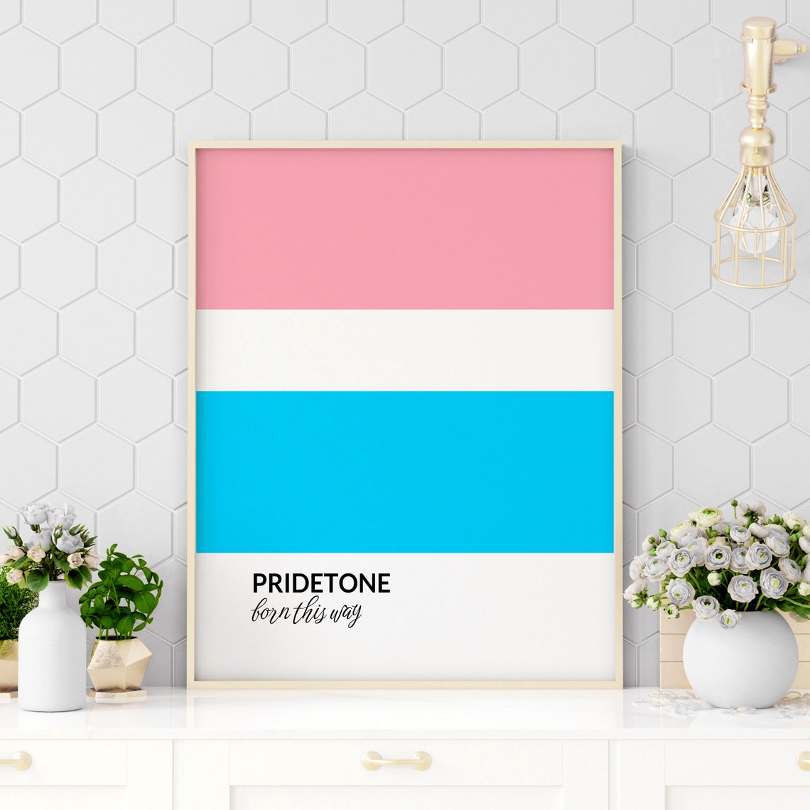 PRIDETONE Born This Way Transgender Pride Flag Color Block Poster