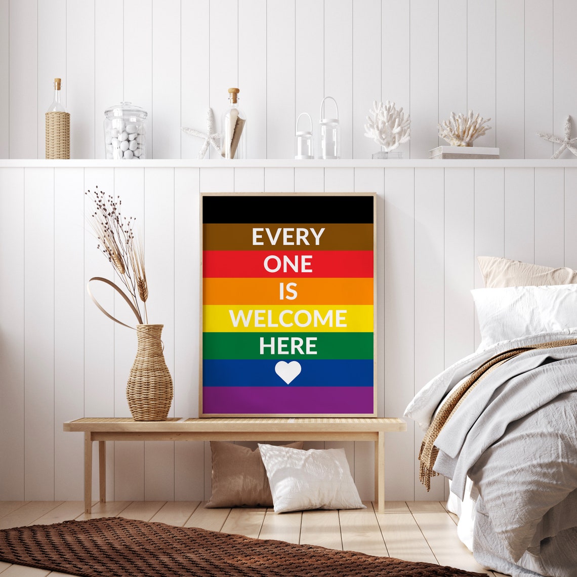 Everyone Is Welcome Here Rainbow Flag Heart Inclusivity Poster - Image 2
