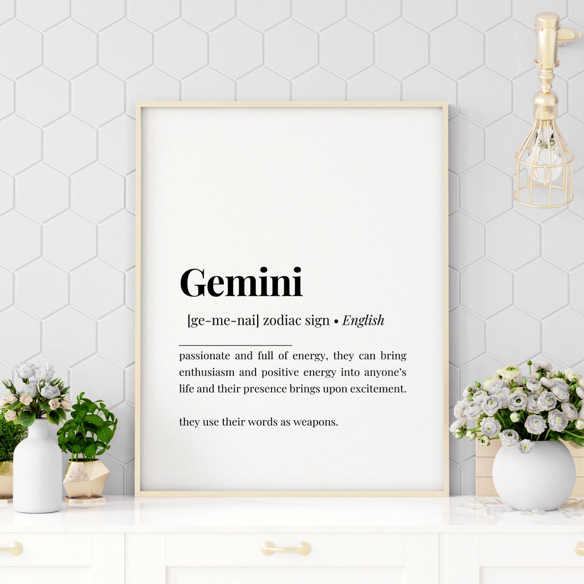 Gemini Zodiac Sign Dictionary Definition Traits Quote Poster