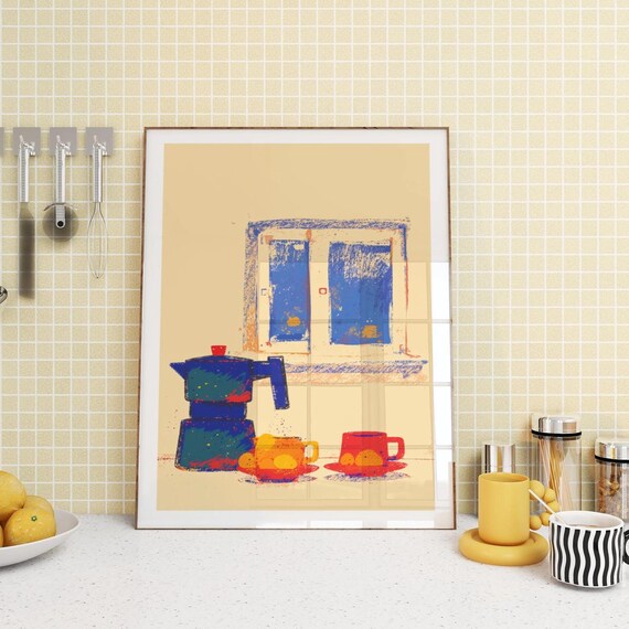 Coffee Pot Breakfast Print, Retro Kitchen Art