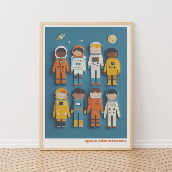 Colorful Astronaut Art Print, Space Adventure Nursery Decor