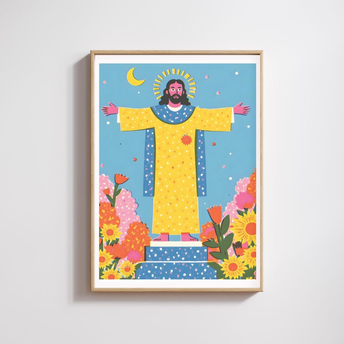 Christ The Redeemer Rio Kitsch Folk Art Jesus Colorful Wall Print