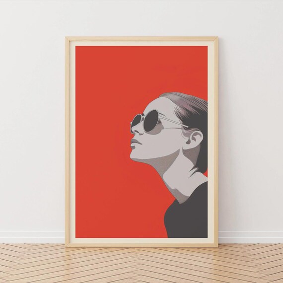 Modern Woman Art Print Red Black White Portrait
