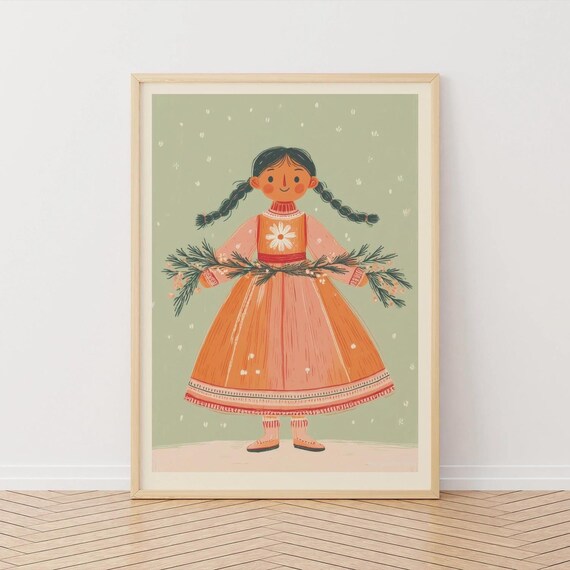 Scandi Winter Girl Art Print Nordic Folk Poster