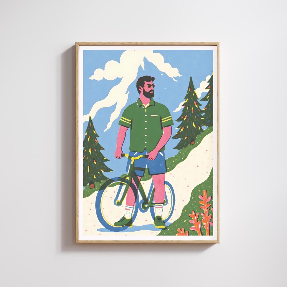 Retro Cyclist Mountain Trail Vintage Bicycle Adventure Poster