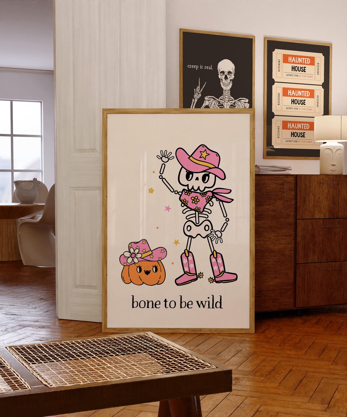 Halloween Cowgirl Retro Skeleton Art Print, Pastel Decor - Image 4