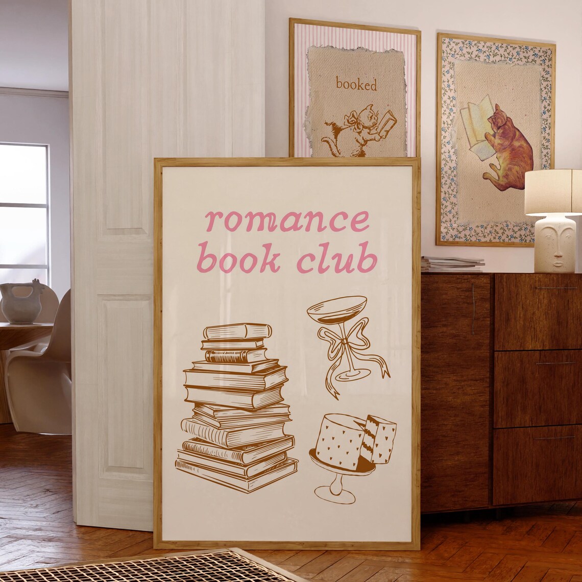 Romance Book Club Pink Script Cocktail Glass Cake Book Art Poster - Image 5
