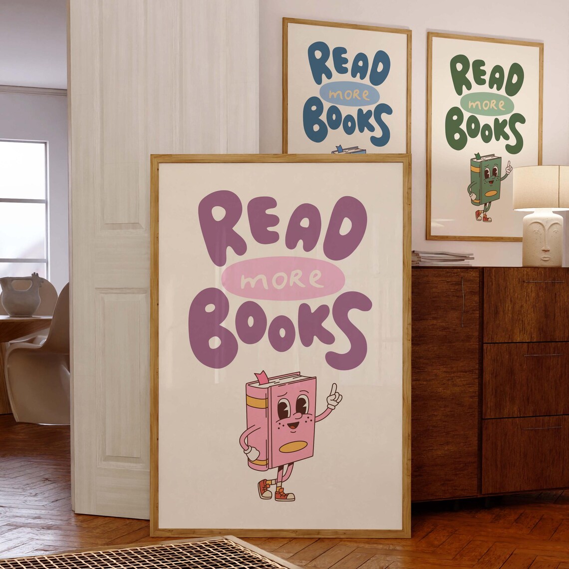 Read More Books Purple Bubble Letters Retro Book Mascot Poster - Image 4