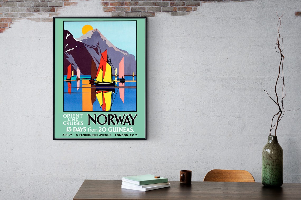 Orient Line Norway Cruises Vintage Fjords Sailing Travel Poster - Image 2