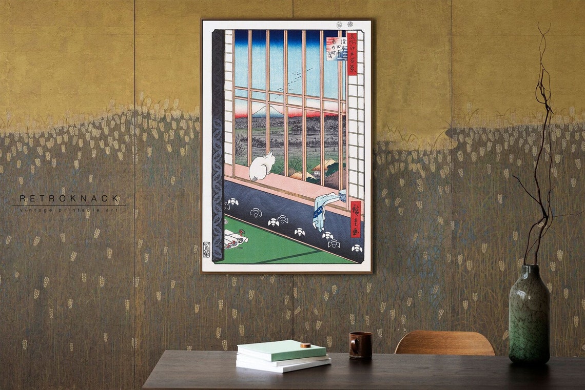 Hiroshige Cat At Window Mount Fuji Famous Edo Views Woodblock Poster - Image 2