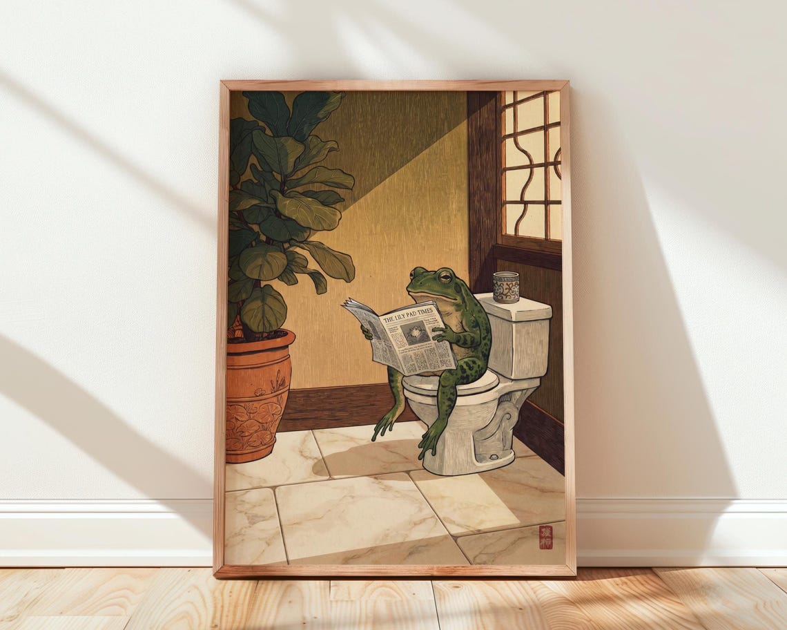 Japanese Frog Poster Funny Bathroom Wall Art