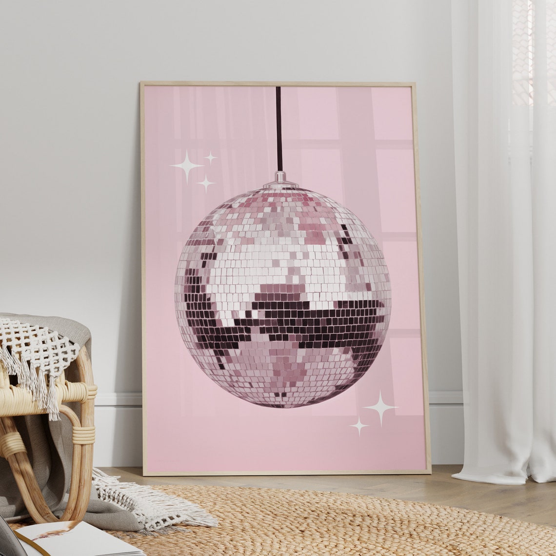 Pink Disco Ball Mirror Ball Retro Seventies Wall Decor Poster