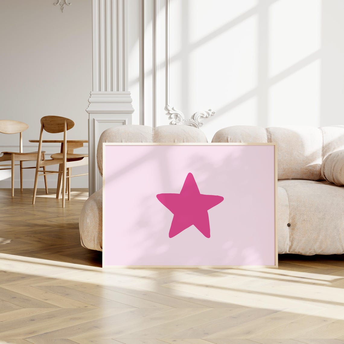 Pink Star Horizontal Minimalist Modern Bedroom Dorm Wall Art