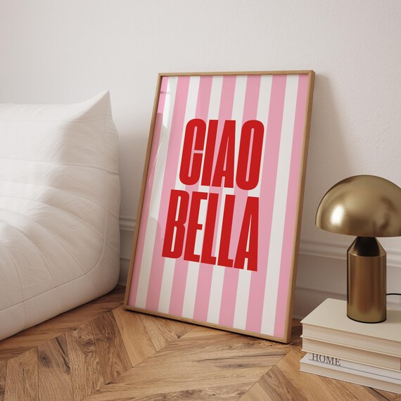 Ciao Bella Print Red And Pink Wall Art Cute Bedroom Art Italian Saying Print Pink Trendy Poster Red Minimalist Apartment Decor Girly Print