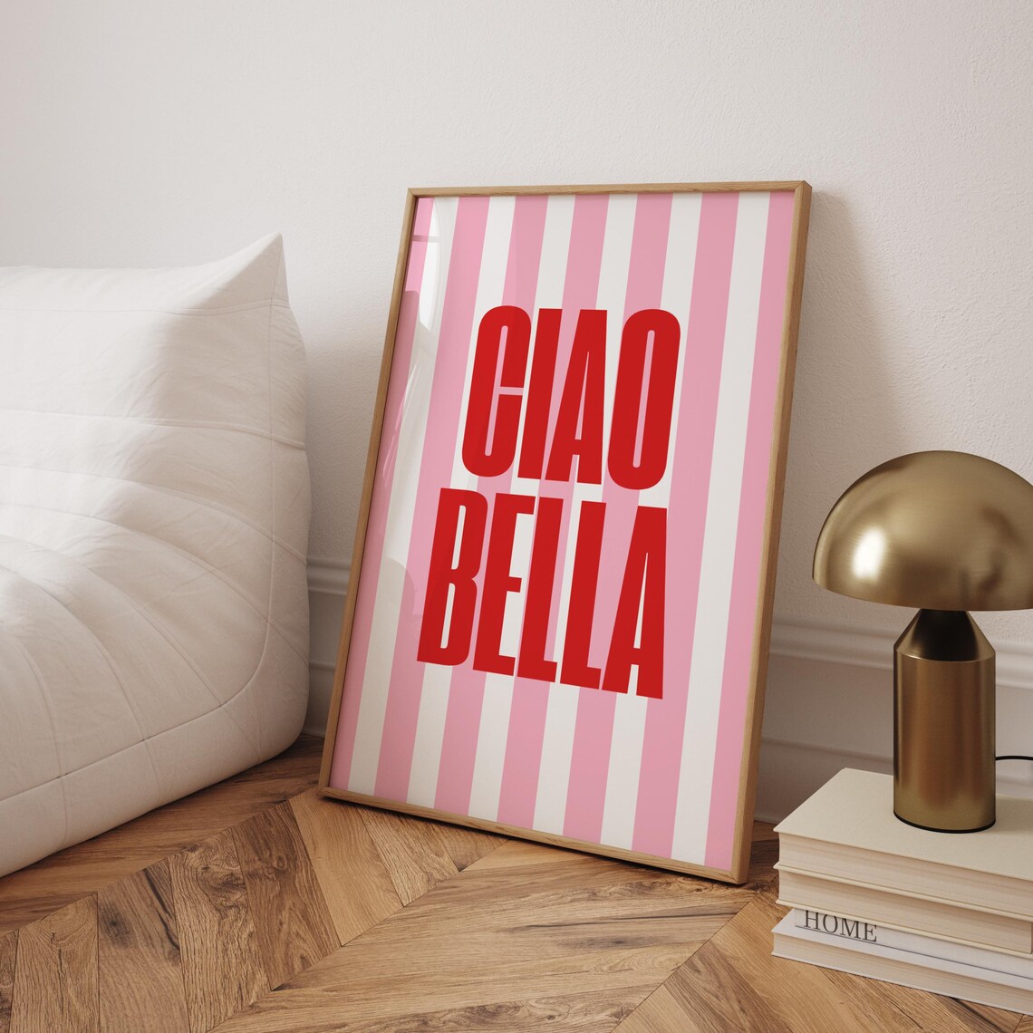 Ciao Bella Red Pink Striped Typography Italian Kitchen Poster