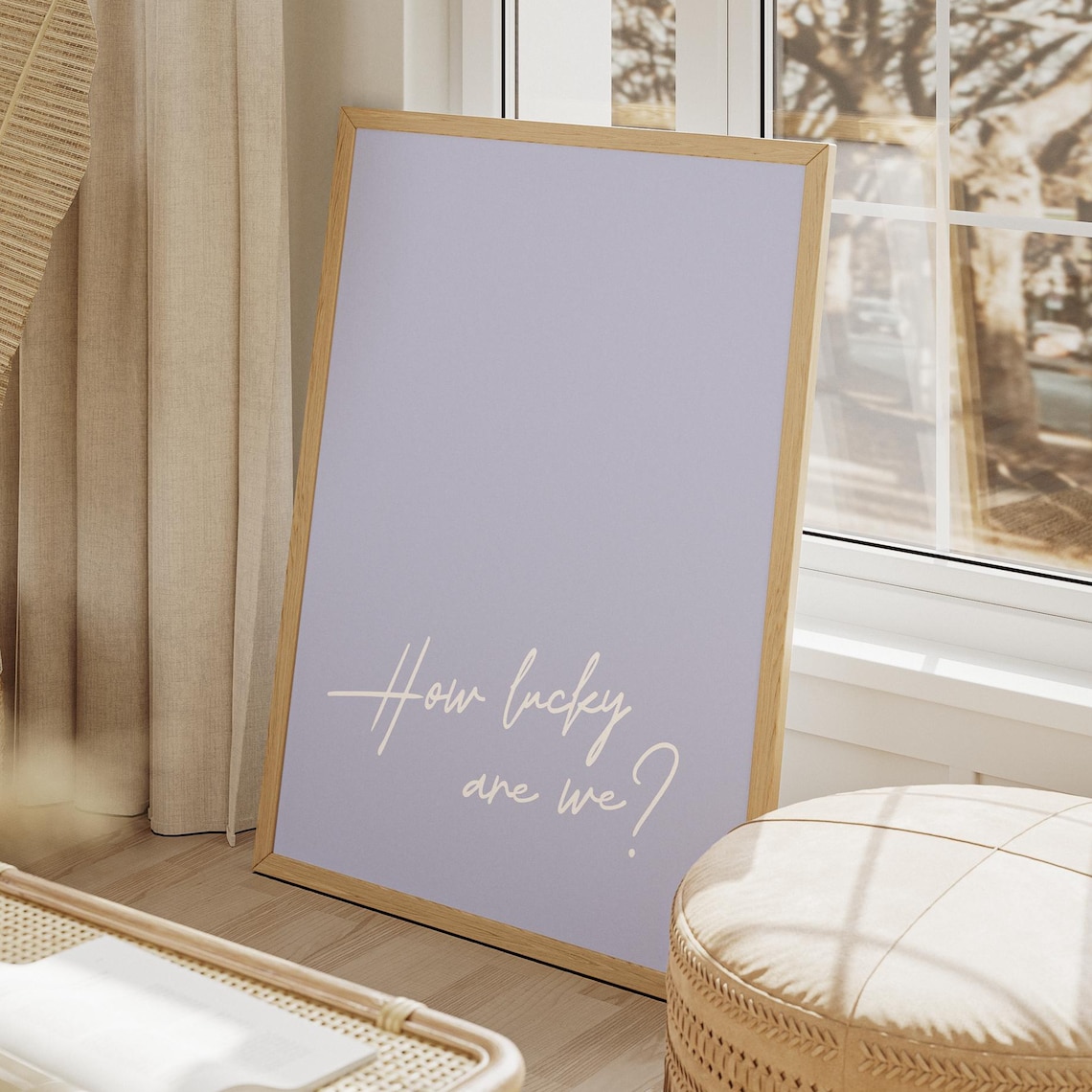 How Lucky Are We Retro Script Quote Lavender Trendy Wall Poster