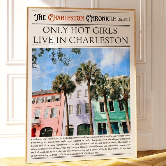 Charleston Wall Art Print Newspaper Headline Art Retro South Carolina Home Decor Rainbow Row Magazine Cover Wall Art Roommate Gift