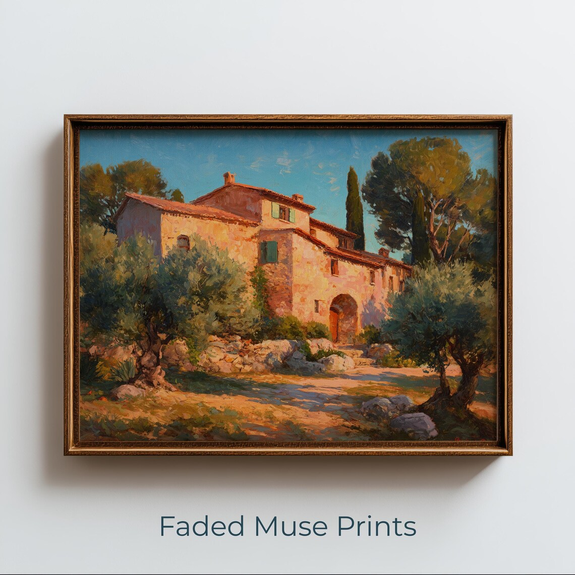 Tuscan Villa Olive Grove Painting, Rustic Italian Landscape