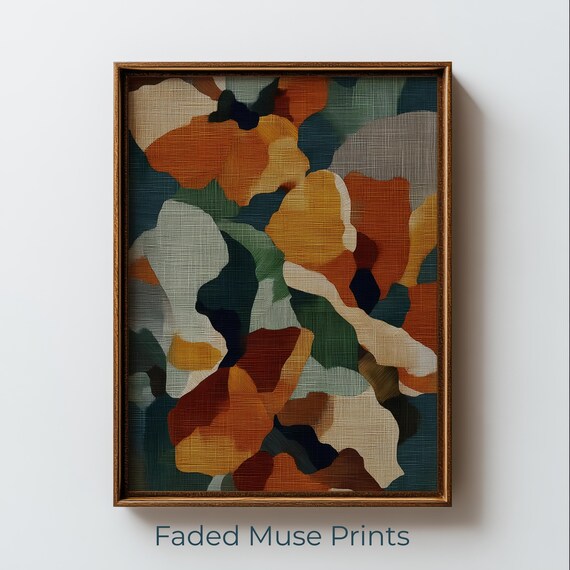 Midcentury Modern Abstract Floral Textured Canvas Style Poster