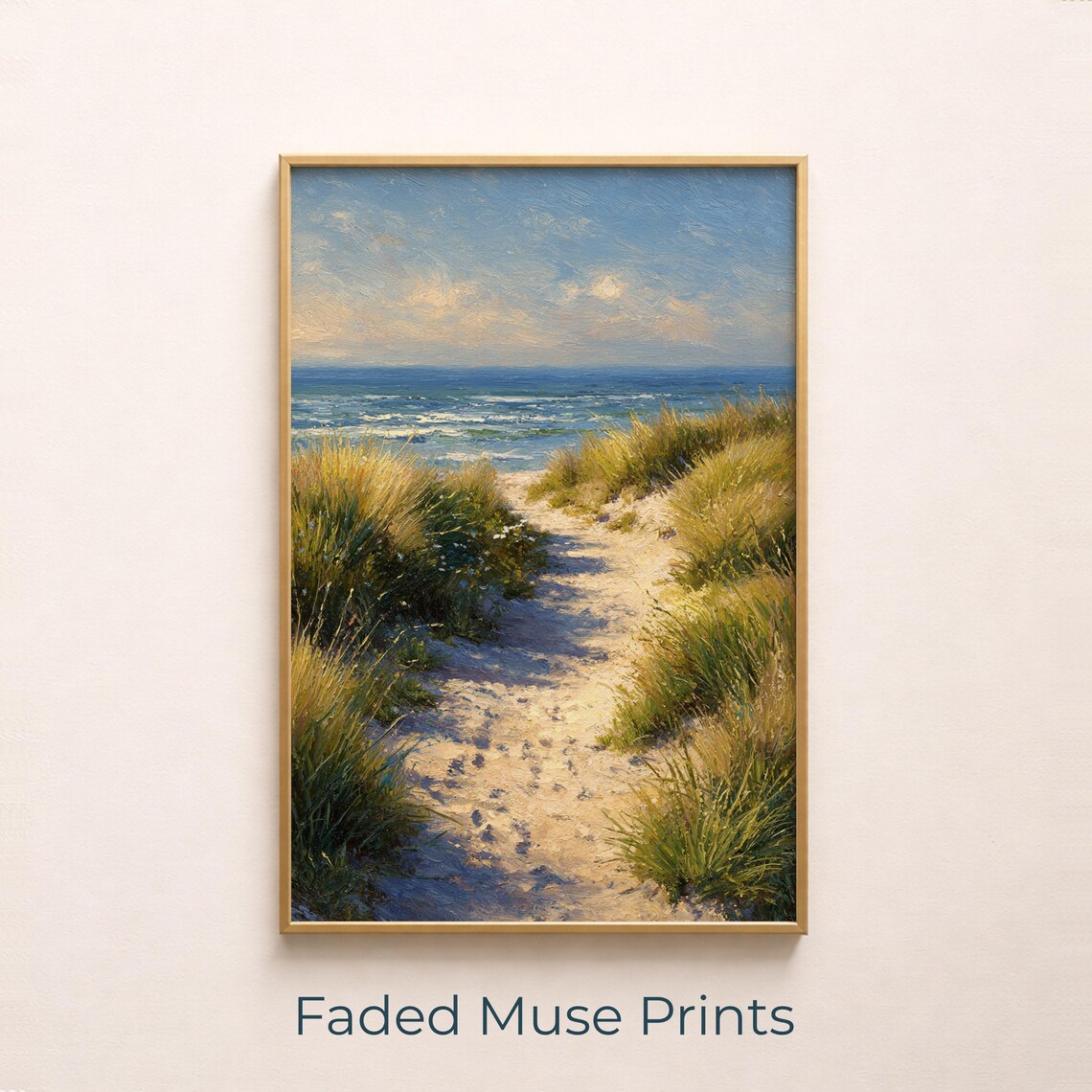 Sunlit Sand Dune Path Leading To The Ocean Impressionist Seascape Poster