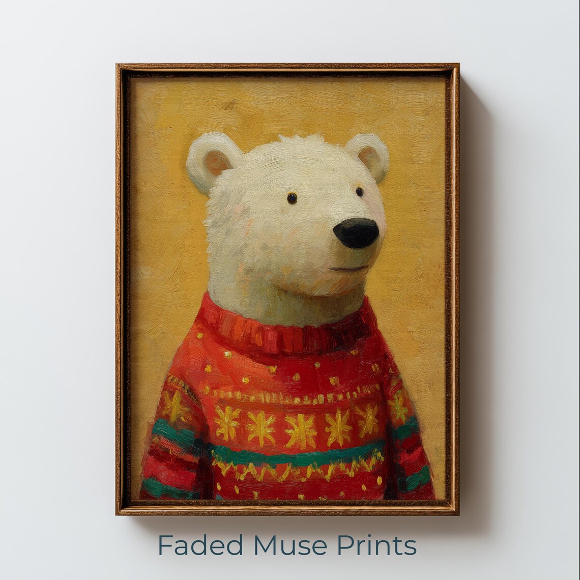 Polar Bear Portrait Red Christmas Sweater Printable Wall Art Digital Download 3031
