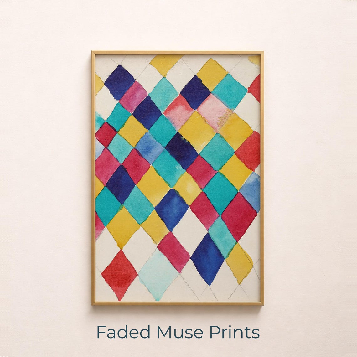 Midcentury Harlequin Diamond Watercolor Colorful Pattern Poster