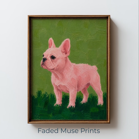 Vintage Pink French Bulldog Portrait Retro Dog Painting Printable Wall Art Digital Download 2675