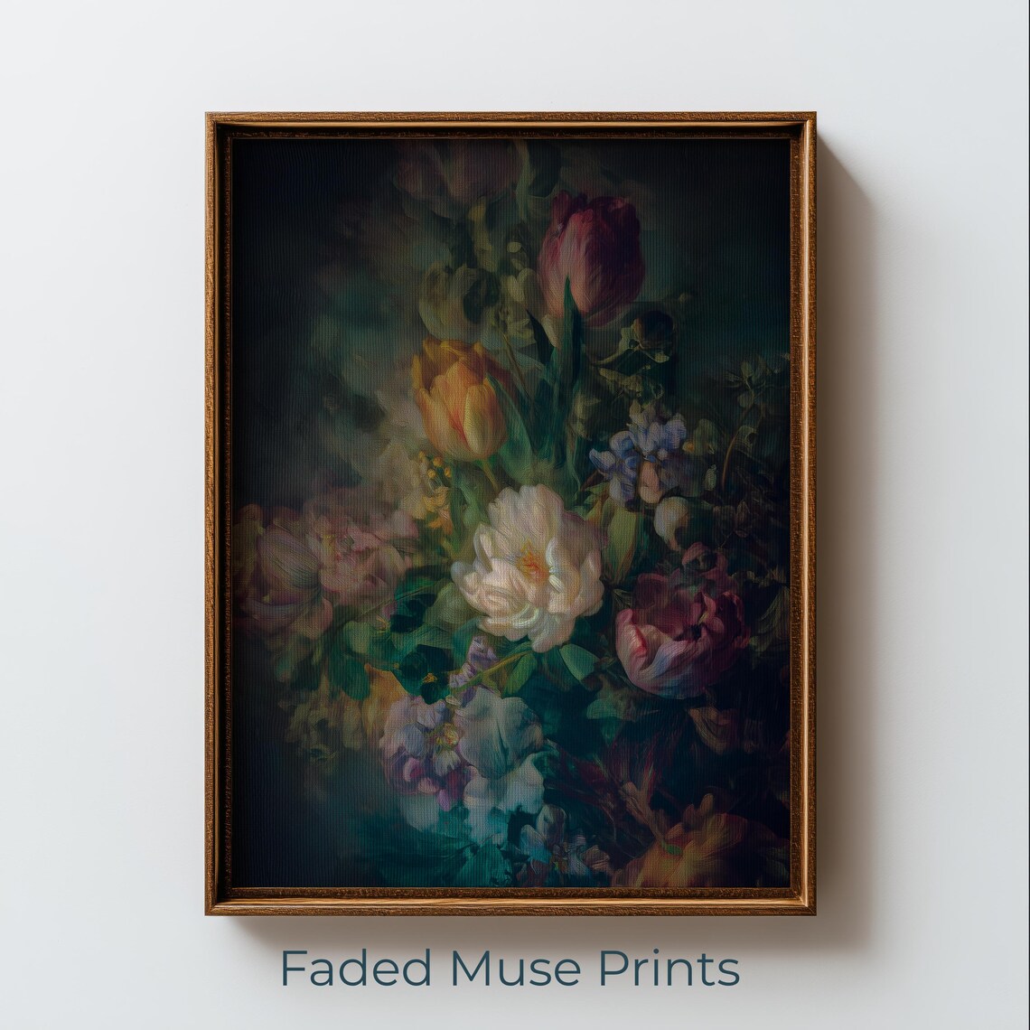 Dark Vintage Floral Still Life Tulips Roses Moody Romantic Art Poster