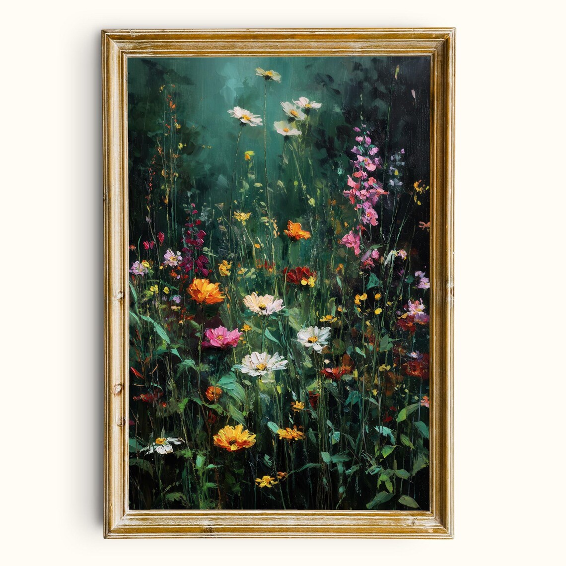 Dark Botanical Wildflower Meadow Moody Floral Oil Painting Print