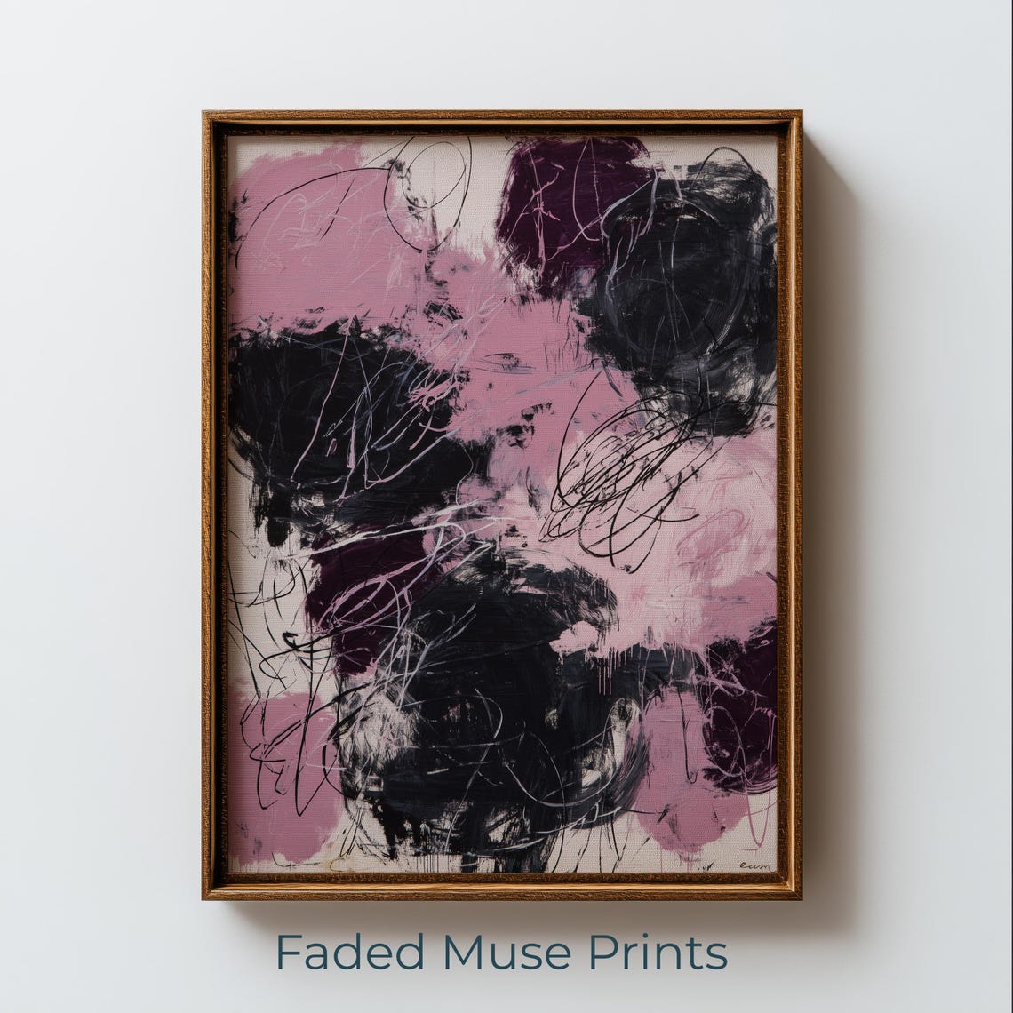 Bold Abstract Pink Black Expressive Gestural Modern Art Poster