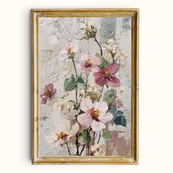 Soft Pink Floral Print Painterly Botanical Wall Art Digital Download