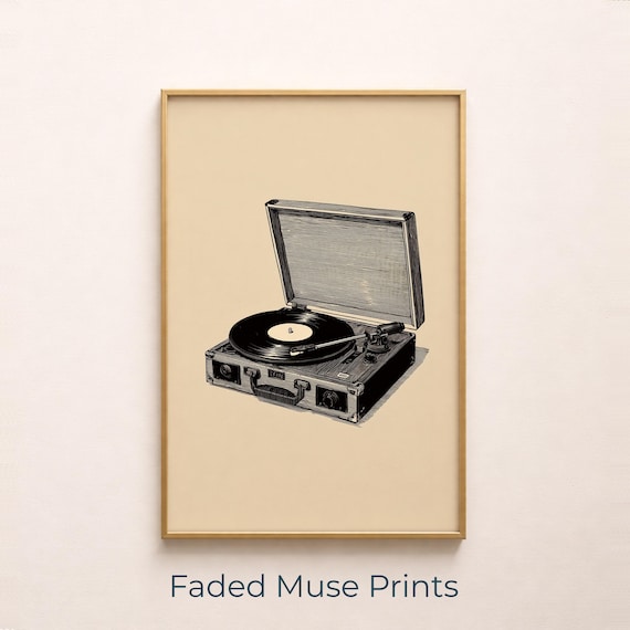 Vintage Record Player Illustration Midcentury Music Decor Art Digital Download 640